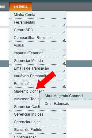 acessando o magento connect