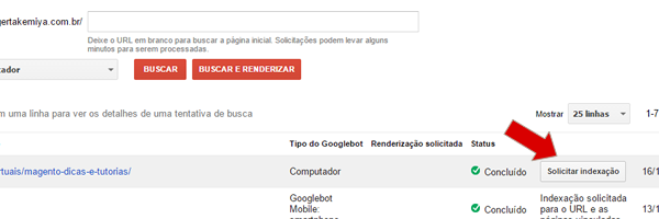 solicitando a indexão