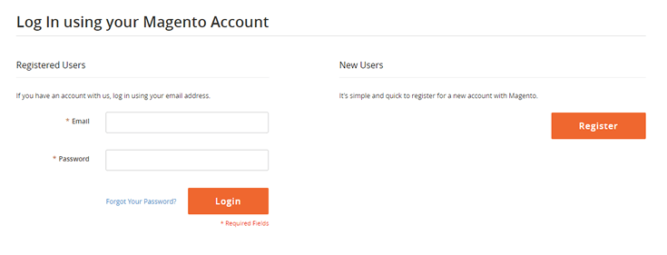log in magento account / magento marketplace